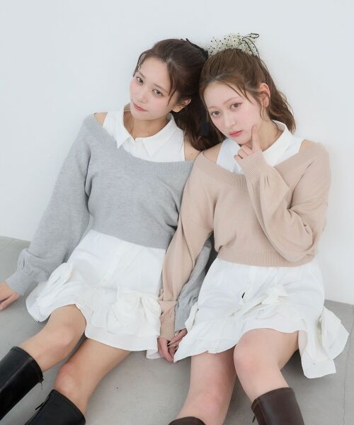 MAJESTIC LEGON / マジェスティックレゴン ミニ丈・ひざ丈ワンピース | ニット×リボンシャツミニワンピ | 詳細6