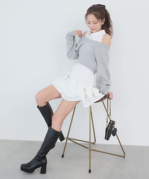 MAJESTIC LEGON / マジェスティックレゴン ミニ丈・ひざ丈ワンピース | ニット×リボンシャツミニワンピ | 詳細8