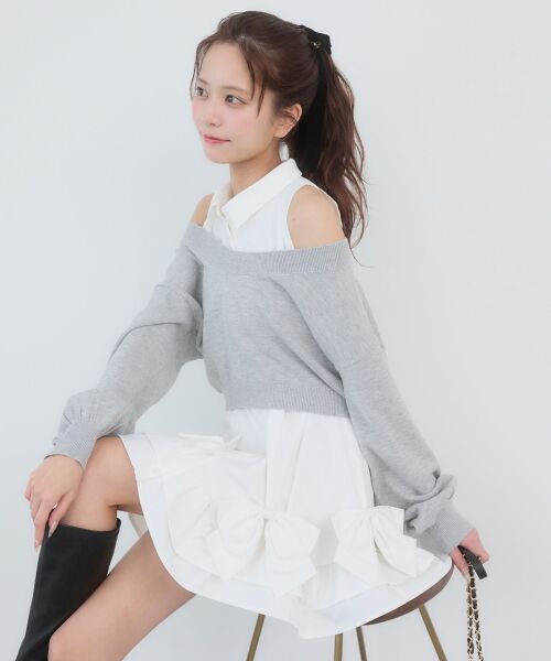 MAJESTIC LEGON / マジェスティックレゴン ミニ丈・ひざ丈ワンピース | ニット×リボンシャツミニワンピ | 詳細9