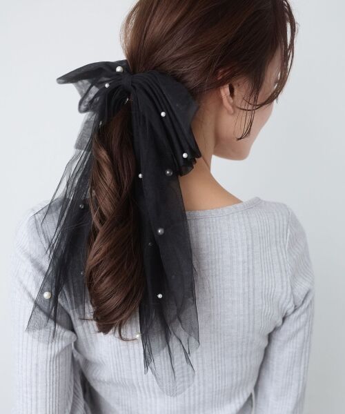 MAJESTIC LEGON / マジェスティックレゴン カチューシャ・カチューム・その他 | パールチュールリボンバレッタ（ブラック）
