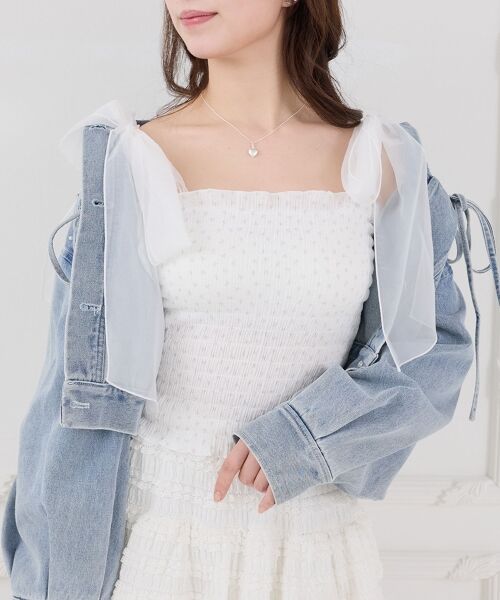 MAJESTIC LEGON / マジェスティックレゴン キャミソール・チューブトップ | カップ付肩リボンシャーリングキャミ（グレー柄）