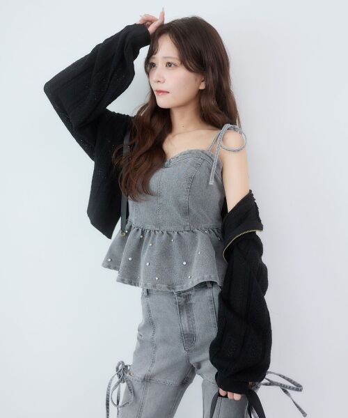 MAJESTIC LEGON / マジェスティックレゴン パーカー | 透かし柄ショートニットパーカー（ブラック）