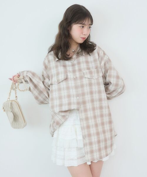 MAJESTIC LEGON / マジェスティックレゴン シャツ・ブラウス | バックスリットオーバーサイズシャツ（ベージュ柄）