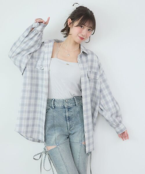 MAJESTIC LEGON / マジェスティックレゴン シャツ・ブラウス | バックスリットオーバーサイズシャツ（グレー柄）