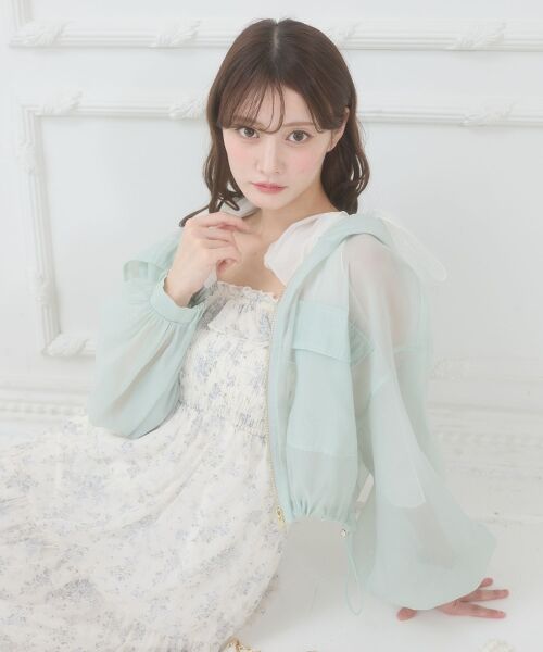 MAJESTIC LEGON / マジェスティックレゴン シャツ・ブラウス | エアリーシアーフードブルゾン（グリーン）