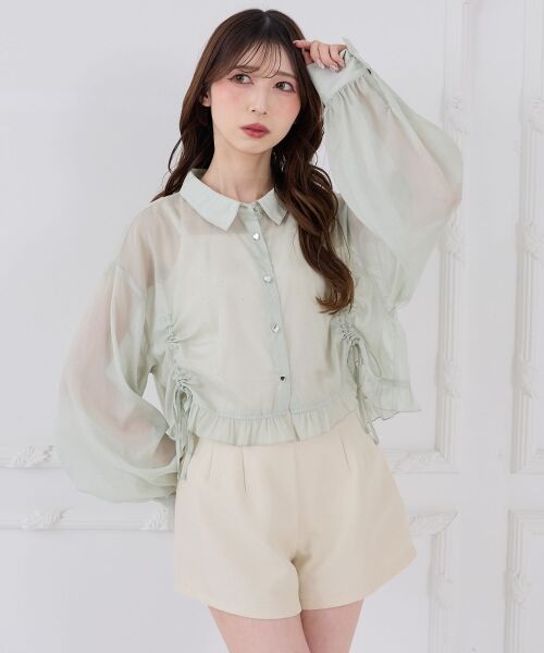 MAJESTIC LEGON / マジェスティックレゴン シャツ・ブラウス | インナー付きドロストシアーブラウス（ミント）