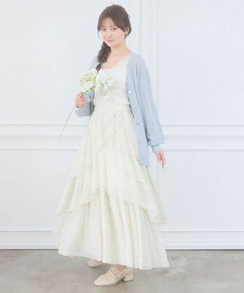 MAJESTIC LEGON / マジェスティックレゴン ロング・マキシ丈スカート | ランダムティアードスカート（アイボリー柄）