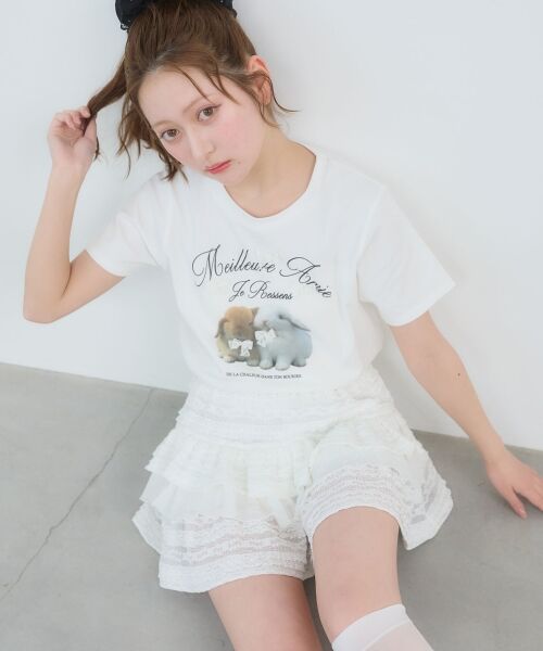 MAJESTIC LEGON / マジェスティックレゴン ミニ・ひざ丈スカート | レースフリルティアードミニスカパン（オフ）