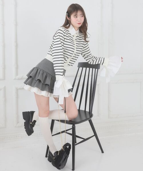 MAJESTIC LEGON / マジェスティックレゴン ミニ・ひざ丈スカート | 異素材ティアードミニスカパン | 詳細10