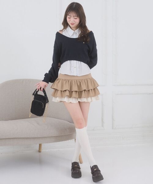MAJESTIC LEGON / マジェスティックレゴン ミニ・ひざ丈スカート | 異素材ティアードミニスカパン | 詳細4