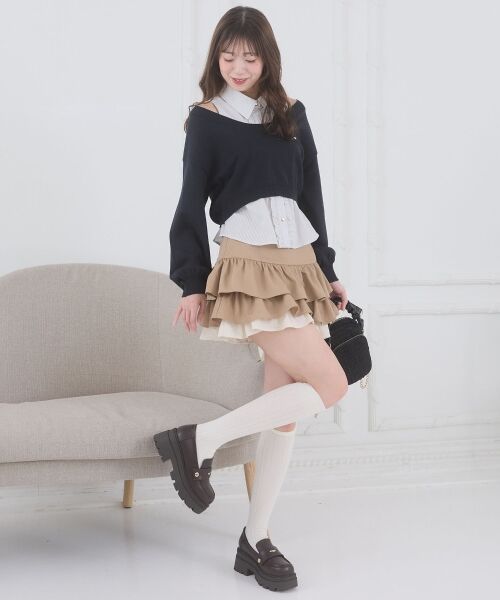 MAJESTIC LEGON / マジェスティックレゴン ミニ・ひざ丈スカート | 異素材ティアードミニスカパン | 詳細5