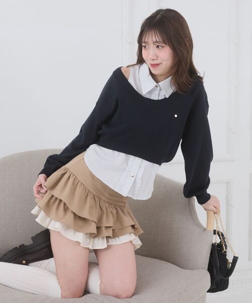 MAJESTIC LEGON / マジェスティックレゴン ミニ・ひざ丈スカート | 異素材ティアードミニスカパン | 詳細7