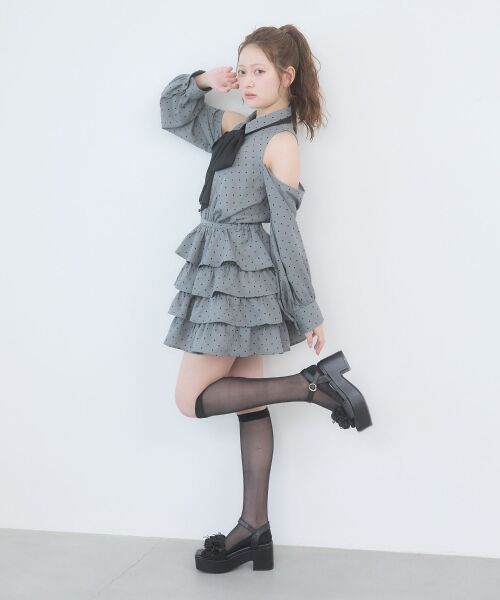 MAJESTIC LEGON / マジェスティックレゴン ミニ丈・ひざ丈ワンピース | 肩あきリボンタイセットミニワンピ | 詳細10