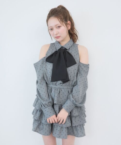 MAJESTIC LEGON / マジェスティックレゴン ミニ丈・ひざ丈ワンピース | 肩あきリボンタイセットミニワンピ | 詳細13