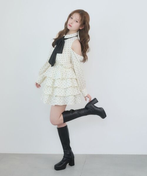 MAJESTIC LEGON / マジェスティックレゴン ミニ丈・ひざ丈ワンピース | 肩あきリボンタイセットミニワンピ | 詳細2