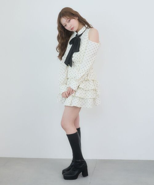 MAJESTIC LEGON / マジェスティックレゴン ミニ丈・ひざ丈ワンピース | 肩あきリボンタイセットミニワンピ | 詳細3