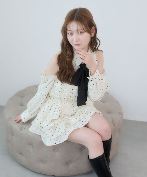 MAJESTIC LEGON / マジェスティックレゴン ミニ丈・ひざ丈ワンピース | 肩あきリボンタイセットミニワンピ | 詳細5