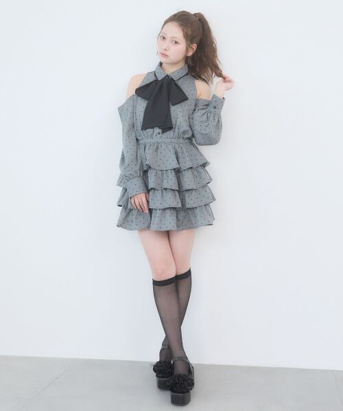 MAJESTIC LEGON / マジェスティックレゴン ミニ丈・ひざ丈ワンピース | 肩あきリボンタイセットミニワンピ | 詳細9