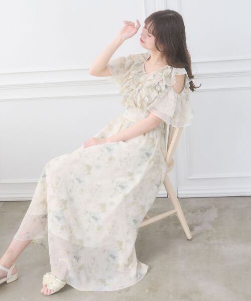 MAJESTIC LEGON / マジェスティックレゴン ロング・マキシ丈ワンピース | バックレースアップマルチwayワンピ（グリーン柄）