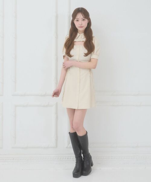 MAJESTIC LEGON / マジェスティックレゴン ミニ丈・ひざ丈ワンピース | デコルテオープンミニシャツワンピ | 詳細1