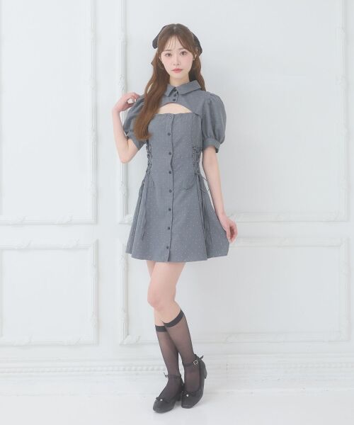 MAJESTIC LEGON / マジェスティックレゴン ミニ丈・ひざ丈ワンピース | デコルテオープンミニシャツワンピ | 詳細7