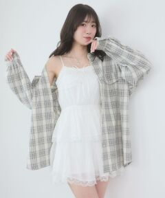 MAJESTIC LEGON / マジェスティックレゴン ミニ丈・ひざ丈ワンピース | レースフリルティアードキャミワンピ