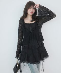 MAJESTIC LEGON / マジェスティックレゴン ミニ丈・ひざ丈ワンピース | レースフリルティアードキャミワンピ