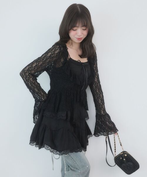 MAJESTIC LEGON / マジェスティックレゴン ミニ丈・ひざ丈ワンピース | レースフリルティアードキャミワンピ | 詳細10