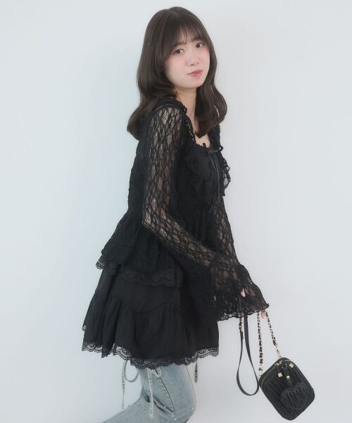 MAJESTIC LEGON / マジェスティックレゴン ミニ丈・ひざ丈ワンピース | レースフリルティアードキャミワンピ | 詳細11