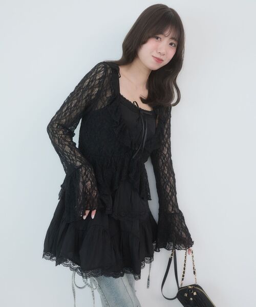 MAJESTIC LEGON / マジェスティックレゴン ミニ丈・ひざ丈ワンピース | レースフリルティアードキャミワンピ | 詳細12