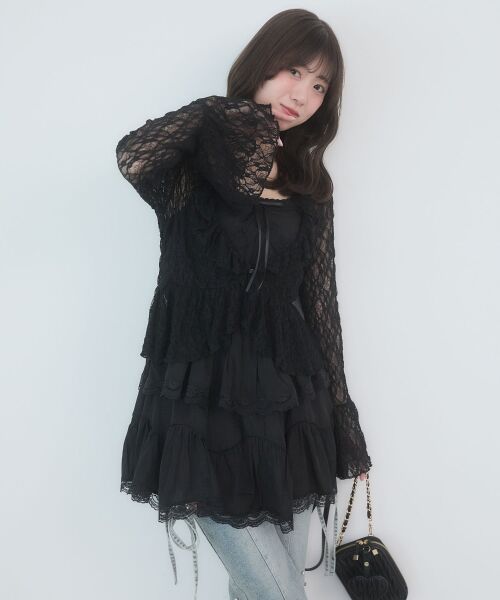 MAJESTIC LEGON / マジェスティックレゴン ミニ丈・ひざ丈ワンピース | レースフリルティアードキャミワンピ | 詳細13