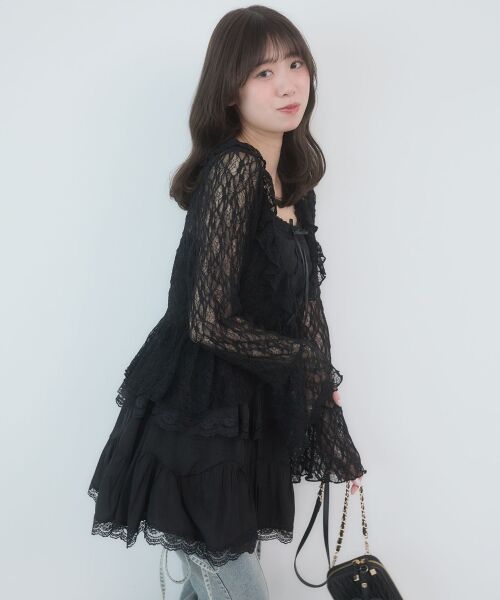 MAJESTIC LEGON / マジェスティックレゴン ミニ丈・ひざ丈ワンピース | レースフリルティアードキャミワンピ | 詳細14