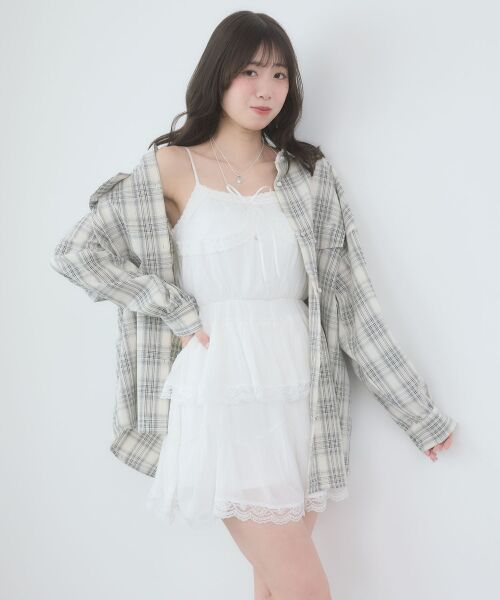 MAJESTIC LEGON / マジェスティックレゴン ミニ丈・ひざ丈ワンピース | レースフリルティアードキャミワンピ | 詳細3