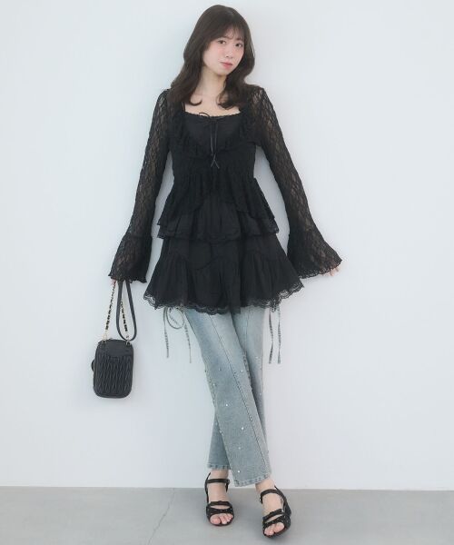 MAJESTIC LEGON / マジェスティックレゴン ミニ丈・ひざ丈ワンピース | レースフリルティアードキャミワンピ | 詳細6