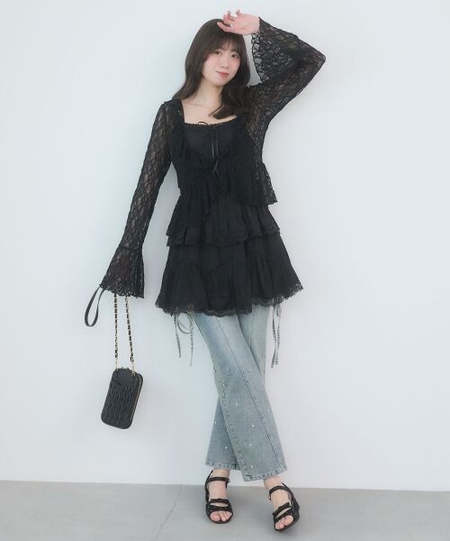 MAJESTIC LEGON / マジェスティックレゴン ミニ丈・ひざ丈ワンピース | レースフリルティアードキャミワンピ | 詳細7