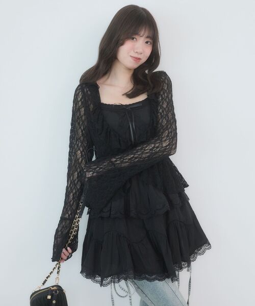 MAJESTIC LEGON / マジェスティックレゴン ミニ丈・ひざ丈ワンピース | レースフリルティアードキャミワンピ | 詳細8