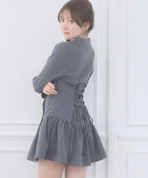 MAJESTIC LEGON / マジェスティックレゴン ミニ丈・ひざ丈ワンピース | レースアップジャケットミニワンピ（グレー）