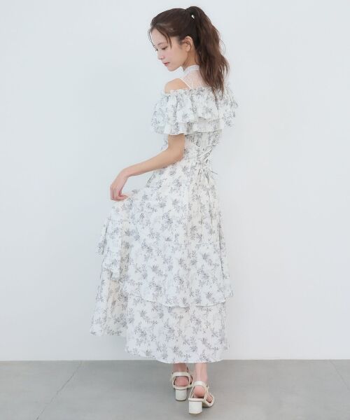 MAJESTIC LEGON / マジェスティックレゴン ミニ丈・ひざ丈ワンピース | ウエストきゅっとオフショルワンピ（グレー柄）