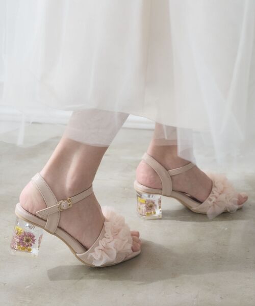 MAJESTIC LEGON / マジェスティックレゴン サンダル | フラワークリアヒールフリルサンダル（ピンク）