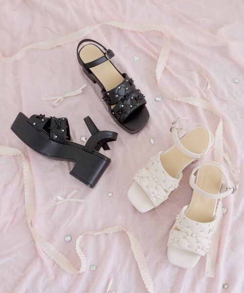MAJESTIC LEGON / マジェスティックレゴン サンダル | キルティングビジューリボンサンダル | 詳細1