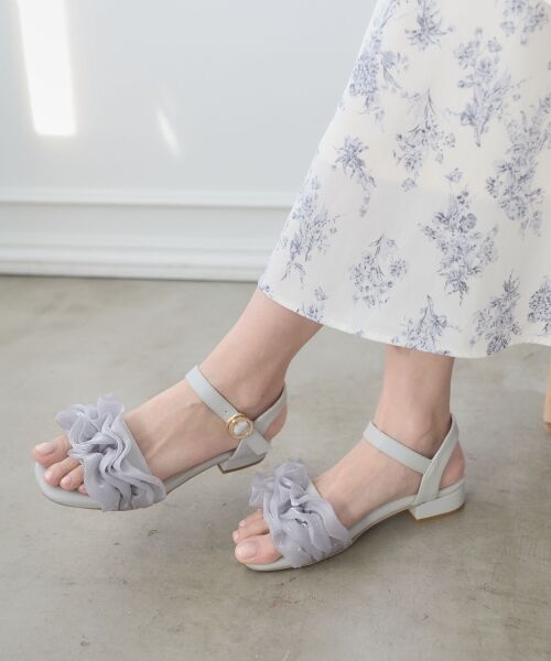MAJESTIC LEGON / マジェスティックレゴン サンダル | ローヒールフリルビジューサンダル（Ｌ／グレー）