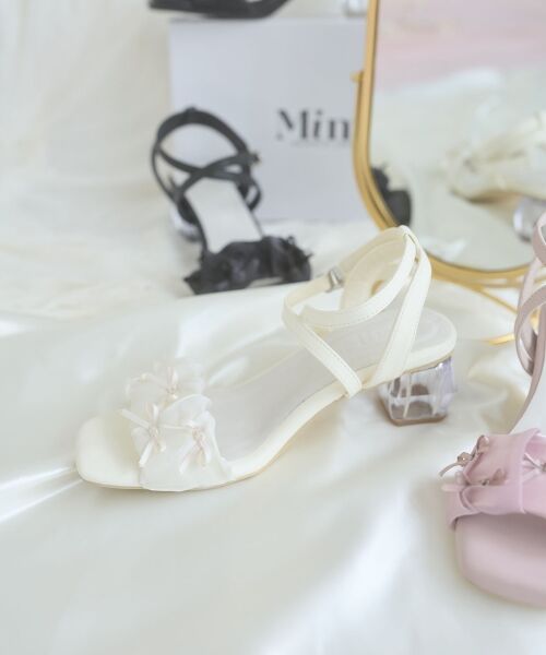 MAJESTIC LEGON / マジェスティックレゴン サンダル | クリアヒールギャザーリボンサンダル（アイボリー）