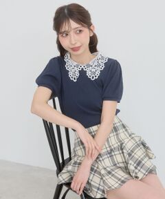 MAJESTIC LEGON / マジェスティックレゴン カットソー | ◇2WAYレース襟パフスリーブトップス