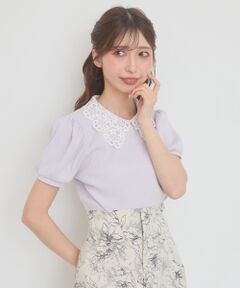 MAJESTIC LEGON / マジェスティックレゴン カットソー | ◇2WAYレース襟パフスリーブトップス