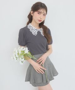 MAJESTIC LEGON / マジェスティックレゴン カットソー | ◇2WAYレース襟パフスリーブトップス