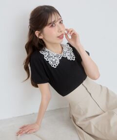 MAJESTIC LEGON / マジェスティックレゴン カットソー | ◇2WAYレース襟パフスリーブトップス