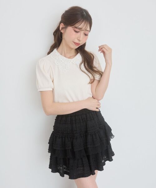 MAJESTIC LEGON / マジェスティックレゴン カットソー | ◇2WAYレース襟パフスリーブトップス（アイボリー）