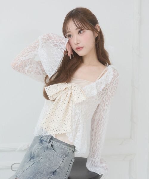 MAJESTIC LEGON / マジェスティックレゴン Tシャツ | バリエフリル襟カーディガン（オフ）