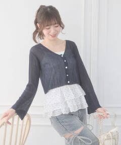 MAJESTIC LEGON / マジェスティックレゴン ニット・セーター | ビジューボタンシアーカーディガン
