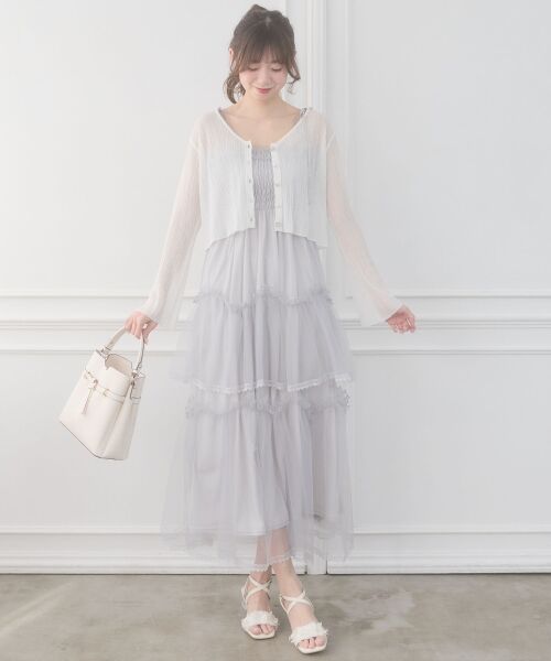 MAJESTIC LEGON / マジェスティックレゴン ニット・セーター | ビジューボタンシアーカーディガン | 詳細1